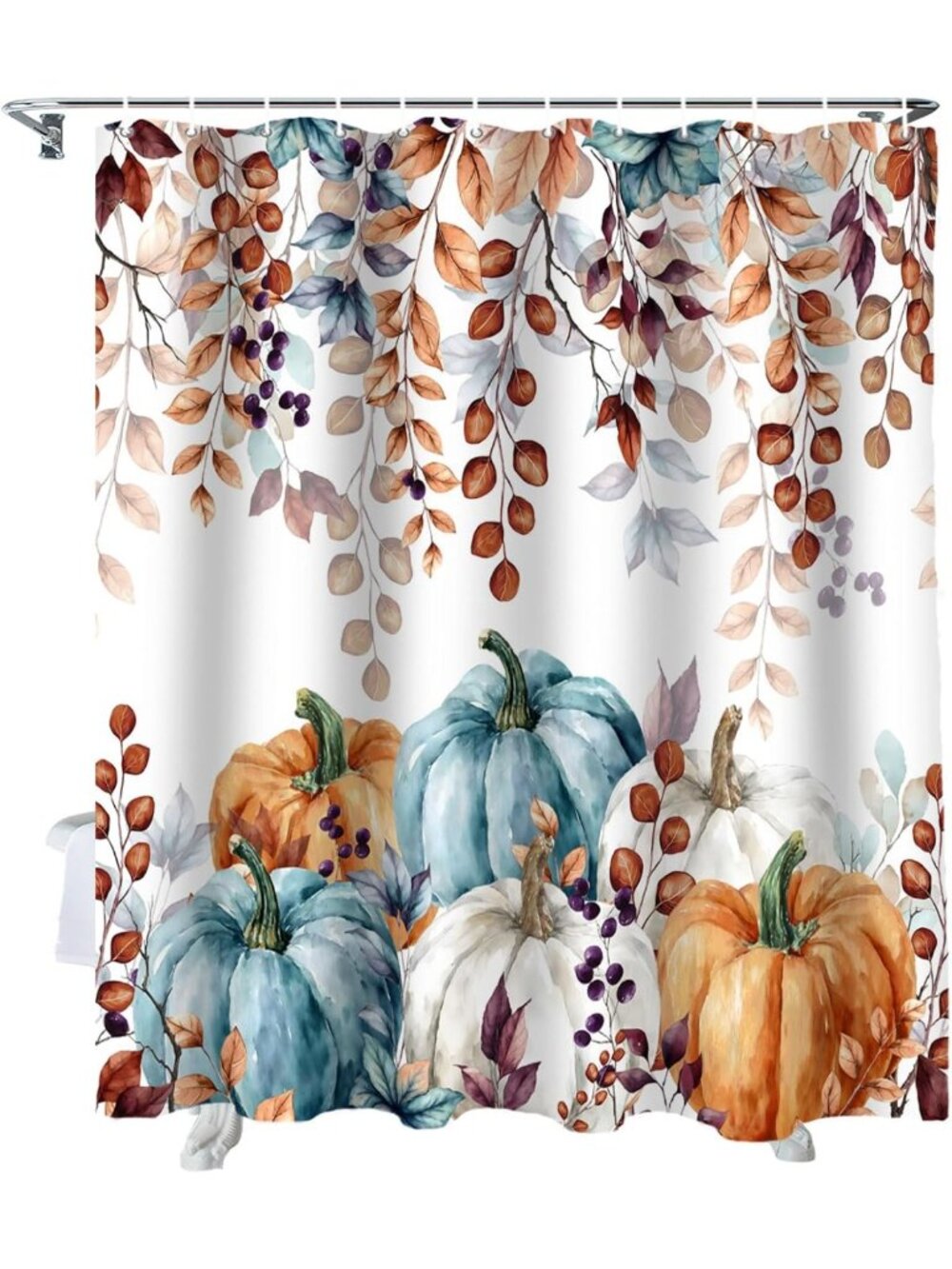 Autumn Pumpkins & Eucalyptus Shower Curtain Set, Waterproof Bathroom Decor 60x72